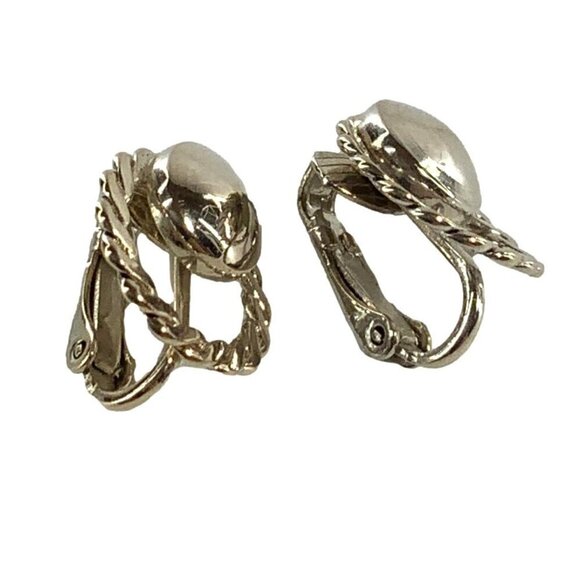 Vintage Silver-Tone Circle Woven Clip-On Earrings - Picture 2 of 3